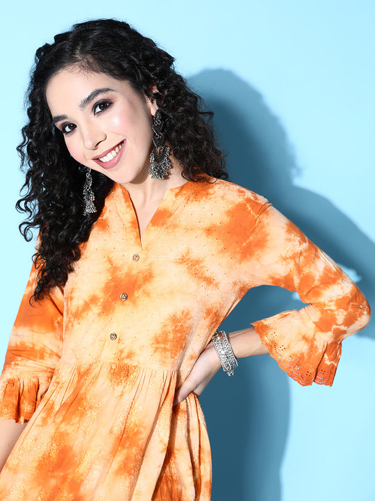 Indo Era rust orange dyed A-line dress