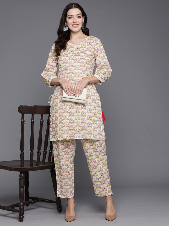 Indo Era Yellow Printed Smart Casual Co-Ords Set