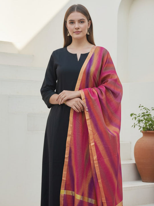 Indo Era Black Solid A-Line Kurta Trousers With Dupatta Set