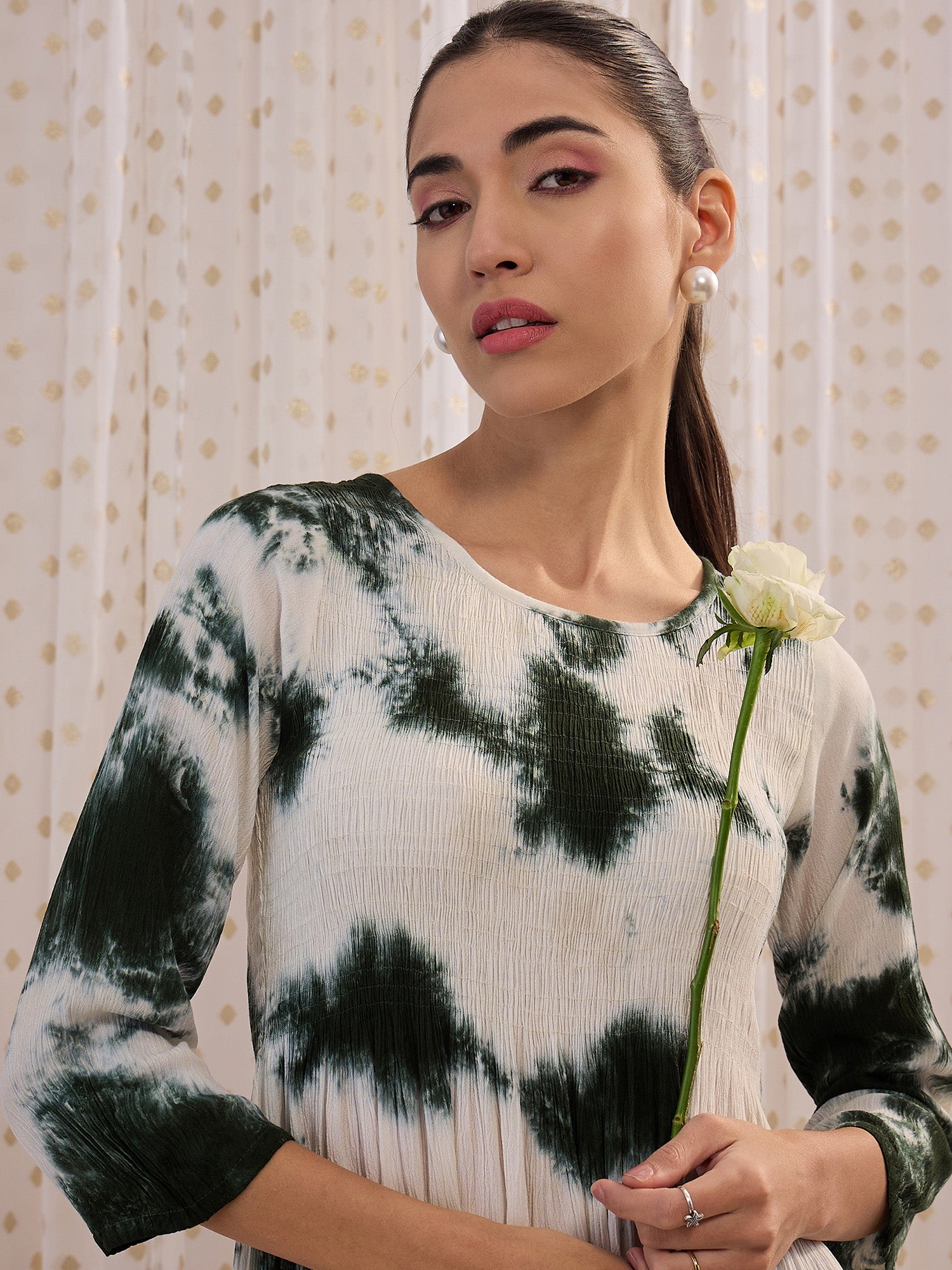 Indo Era Green tie & dyed  fit & flare dress