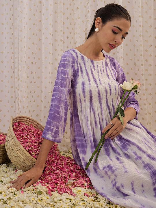 Indo Era White abstract tie & dye A-line dress