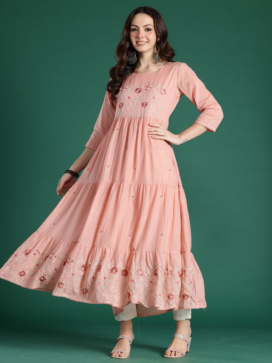 Indo Era Brown Embroidered Anarkali Kurtas