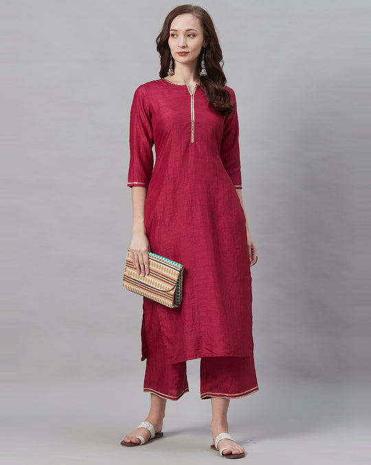 Indo Era Pink Solid Straight Kurta with Palazzo Sets