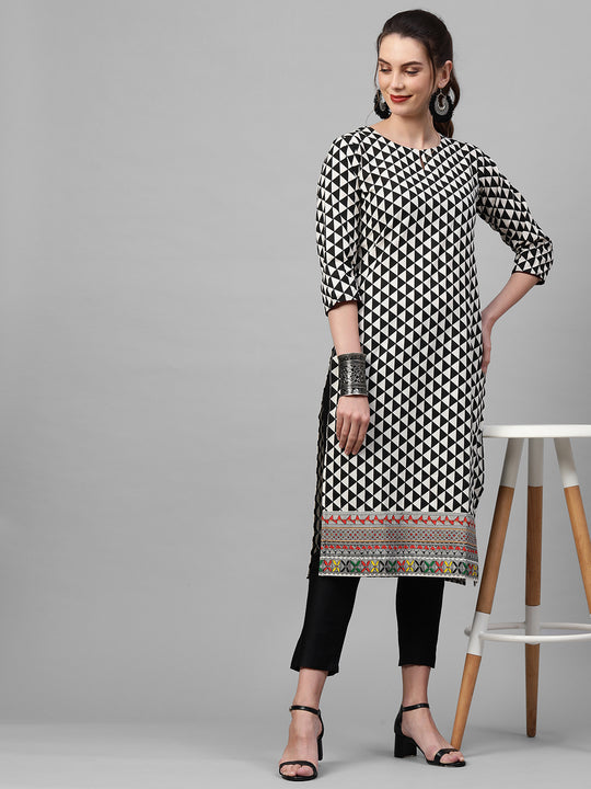 Indo Era Black Printed Straight Kurtas