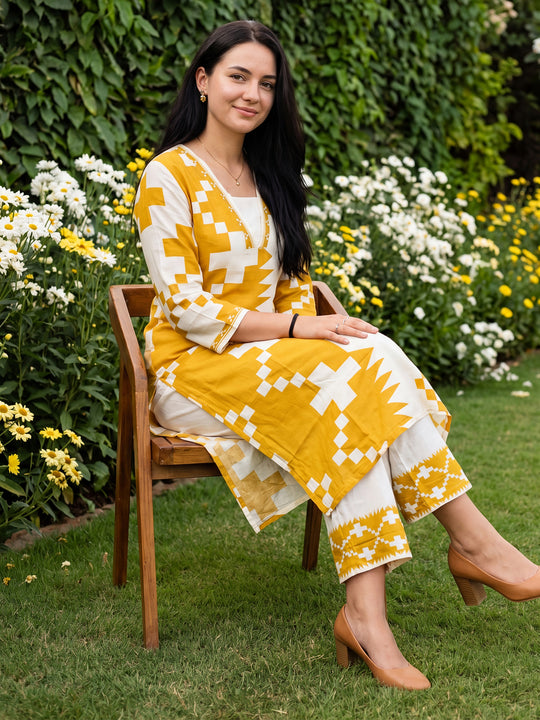 Indo era Multi Printed A-Line Kurta Palazzos Set