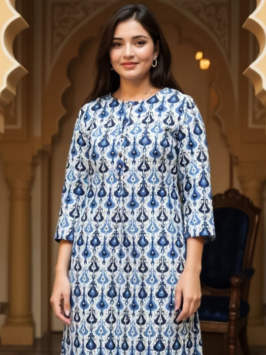 Indo Era Off White Printed Straight Kurtas