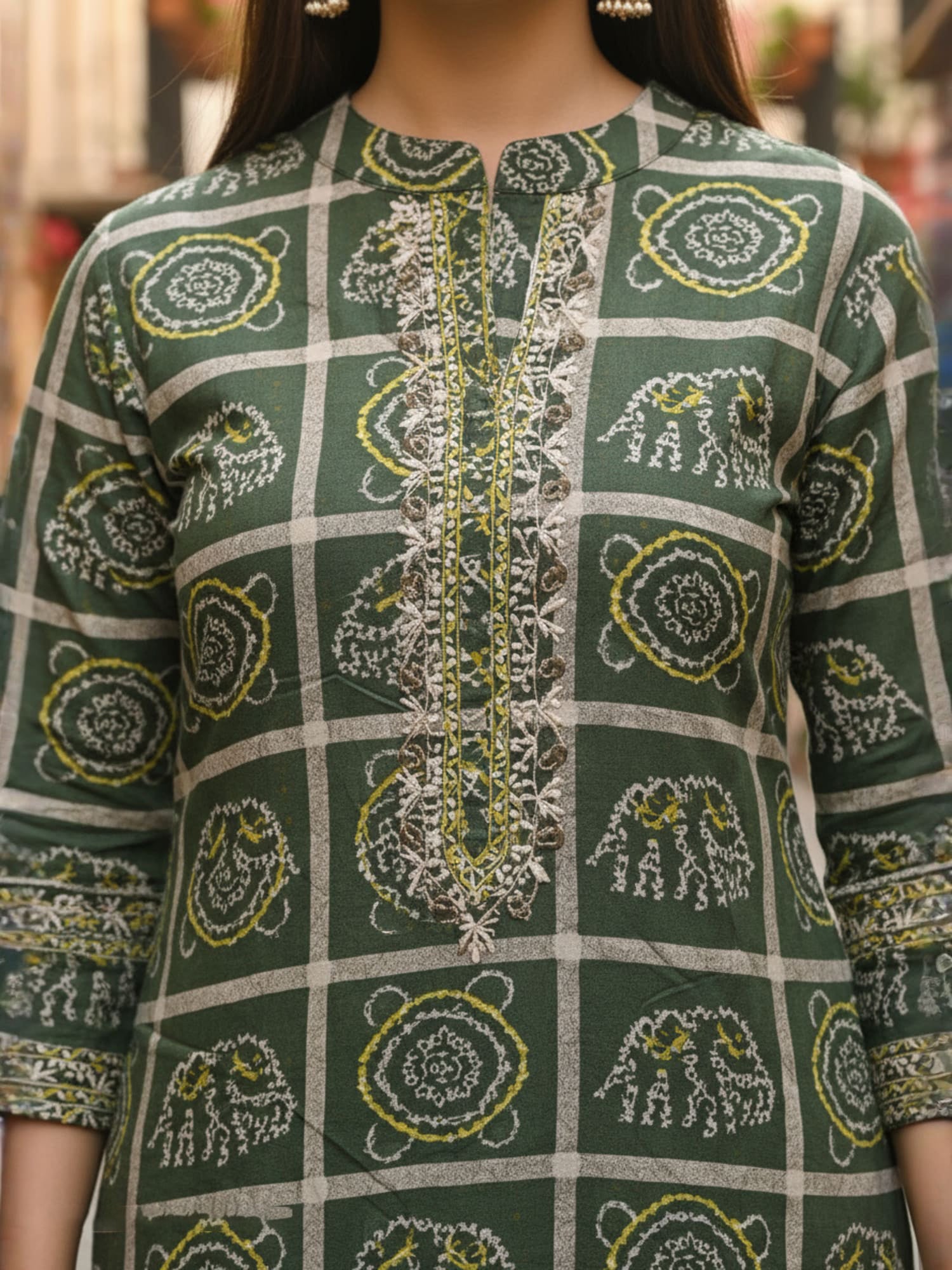 Indo Era Green Printed Straight Kurta Trousers Set