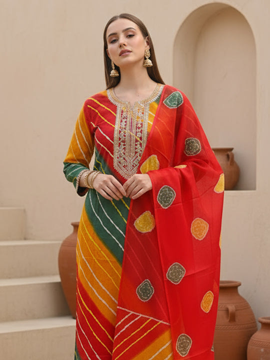 Indo Era Multi Printed Straight Kurta Trousers With Dupatta set