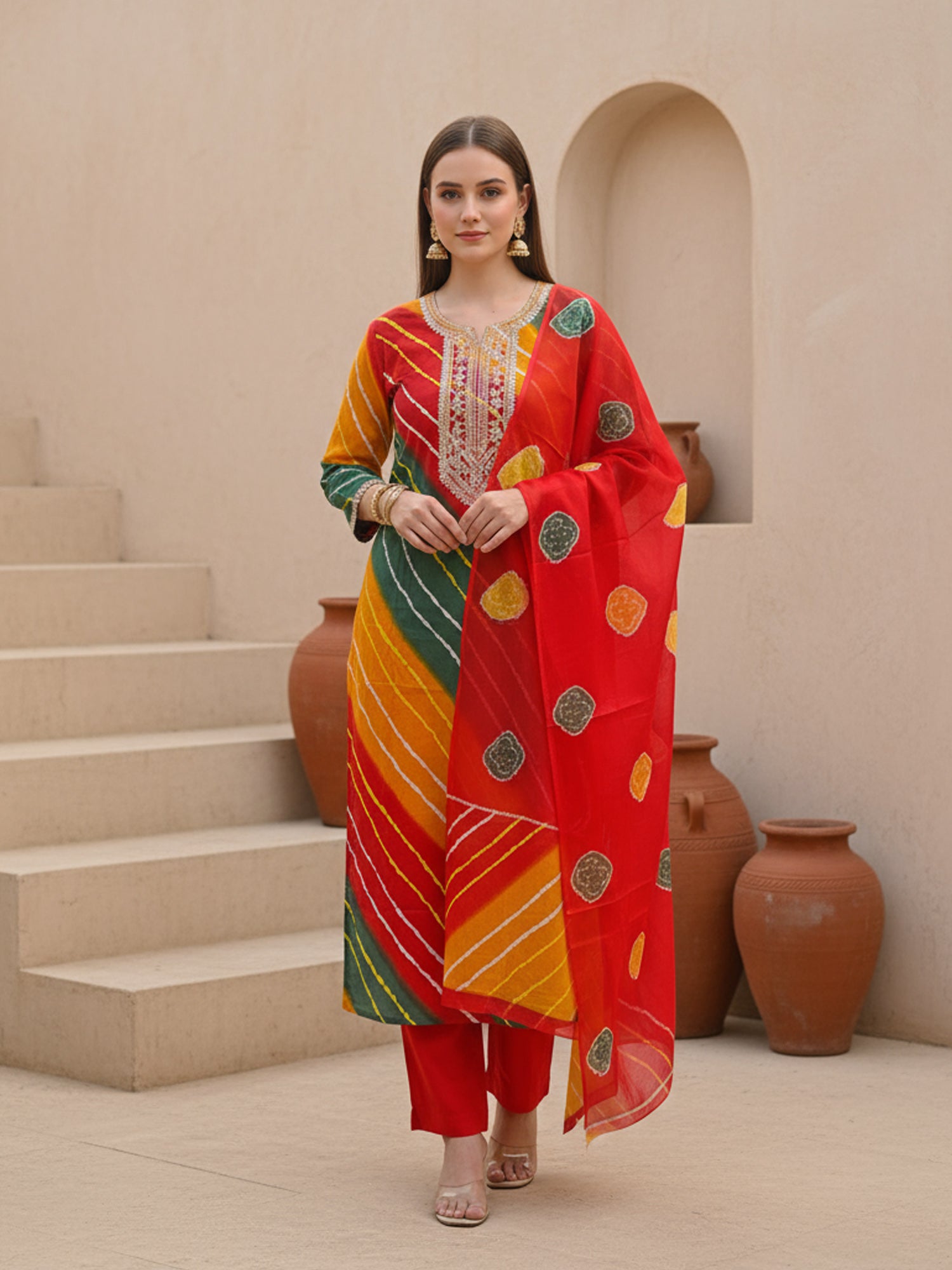Indo Era Multi Printed Straight Kurta Trousers With Dupatta set