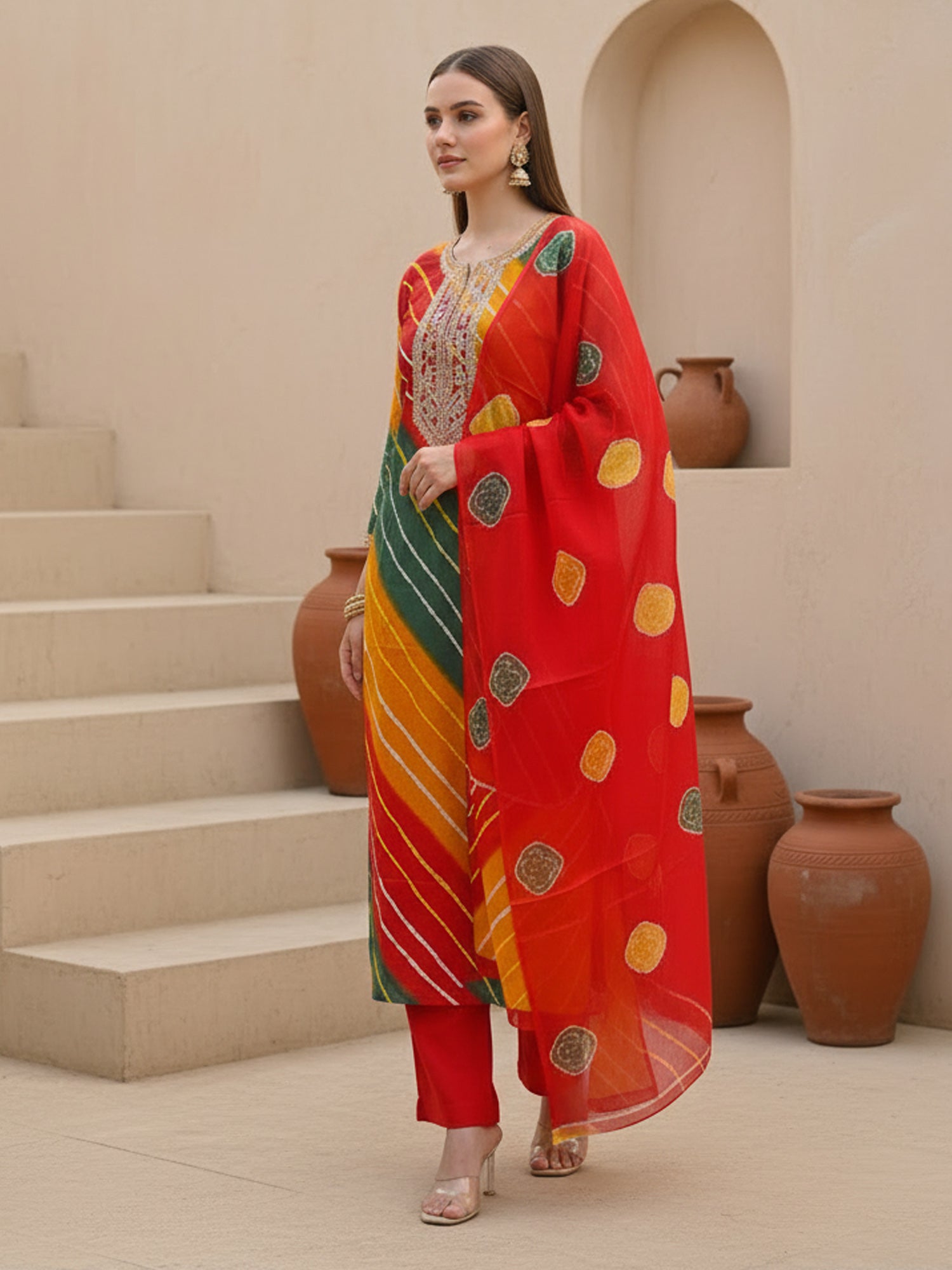 Indo Era Multi Printed Straight Kurta Trousers With Dupatta set