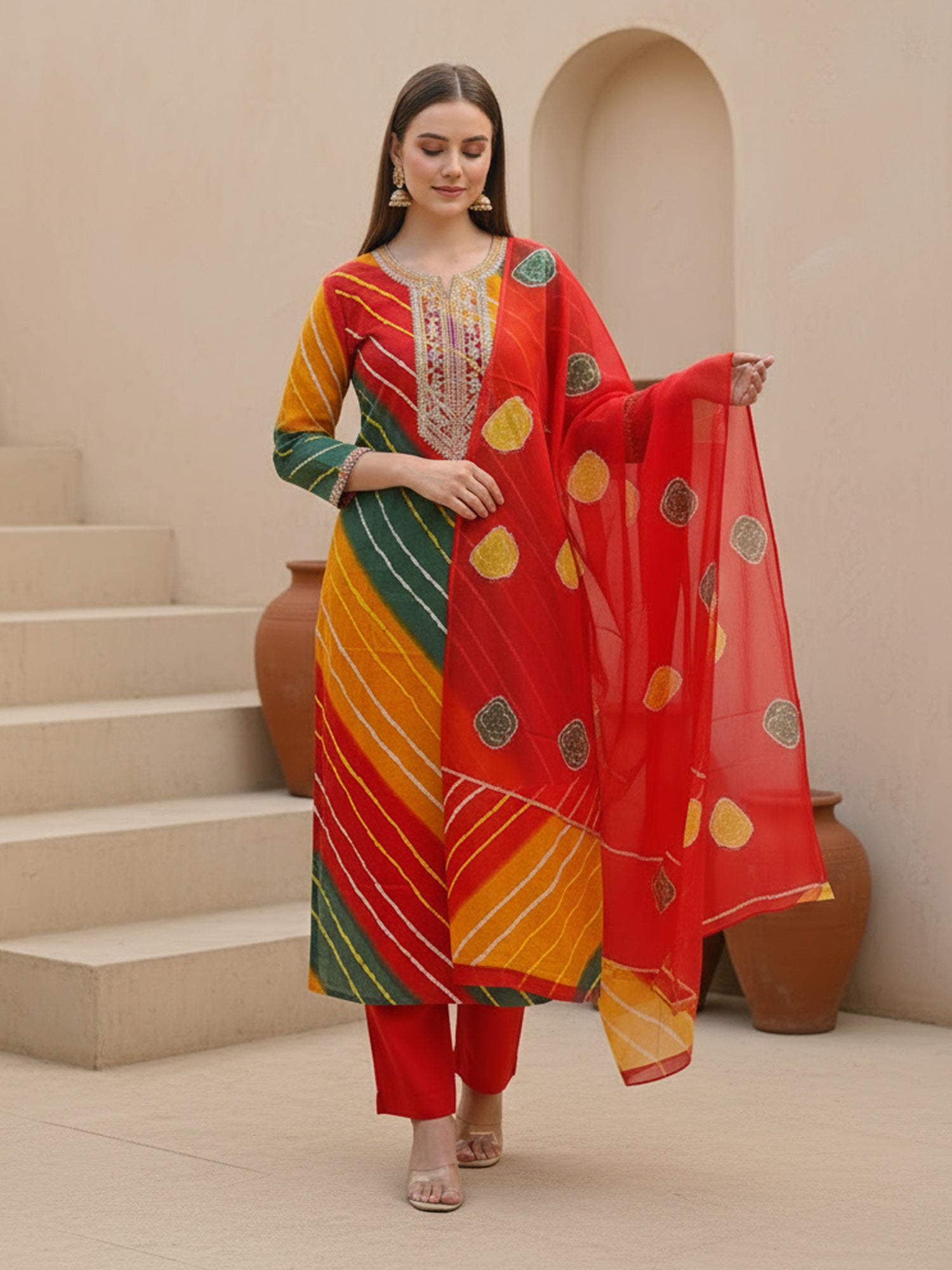 Indo Era Multi Printed Straight Kurta Trousers With Dupatta set