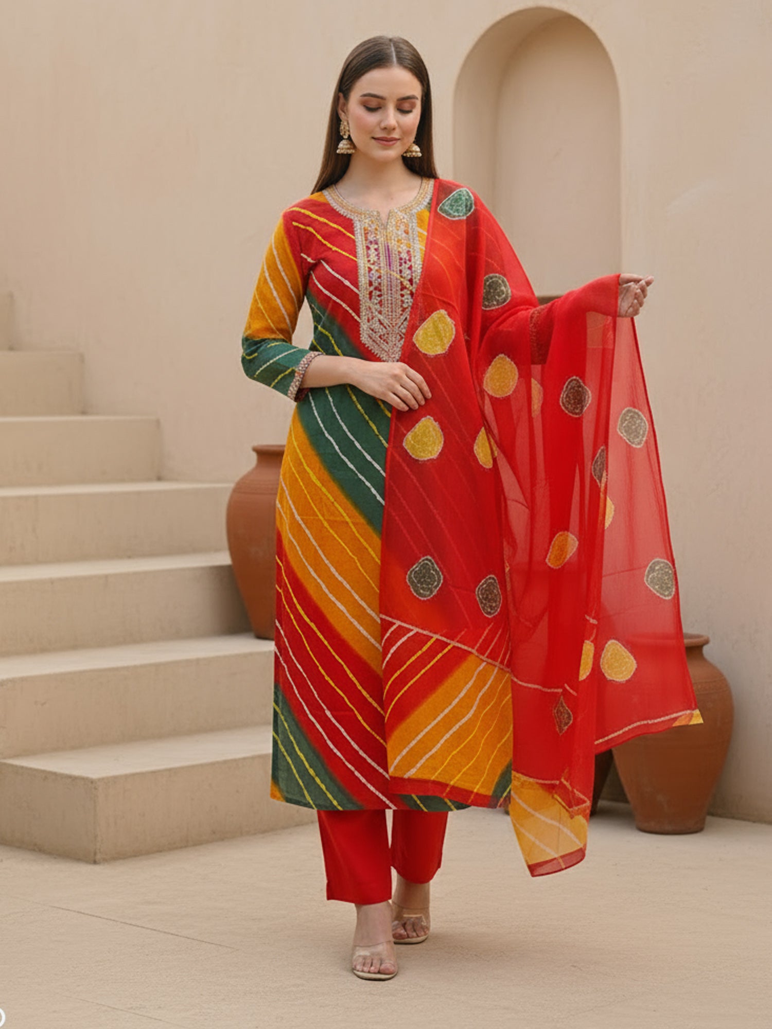 Indo Era Multi Printed Straight Kurta Trousers With Dupatta set