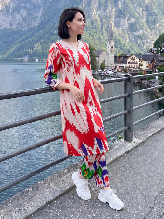 Indo Era Off White Printed Straight Kurta Trousers set