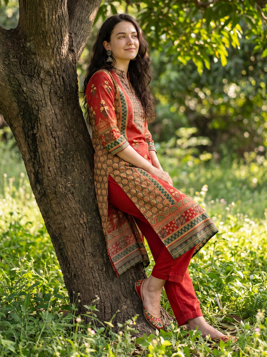 Indo Era Multi Printed Straight Kurta Trousers With Dupatta Set