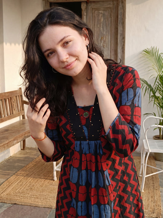 Indo Era Black Printed A-Line Kurta Trousers Set