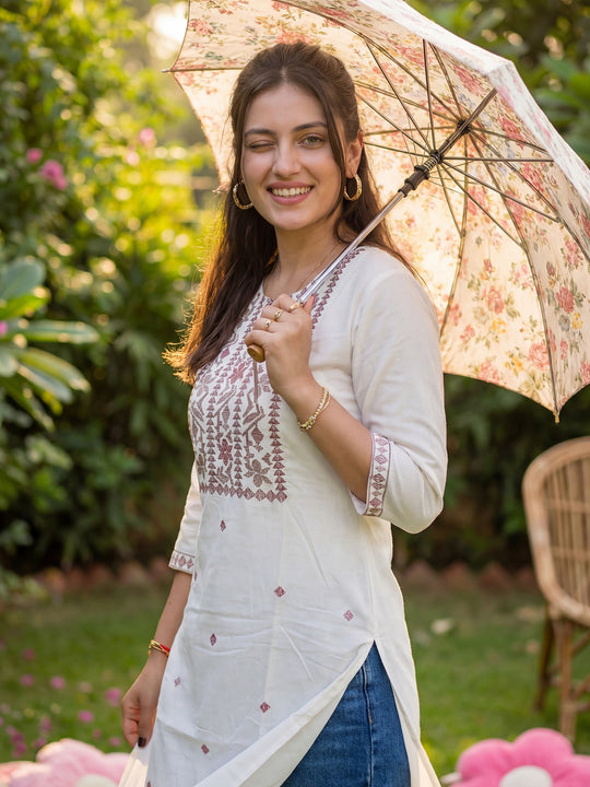 Indo Era White Embroidered Straight Kurtas