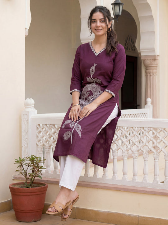 Indo Era Burgundy Embroidered Straight Kurtas