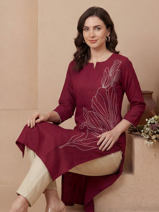 Indo Era Pink Embroidered Straight Kurtas