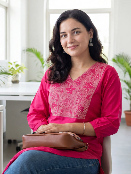 Indo Era Pink Embroidered Straight Kurtas