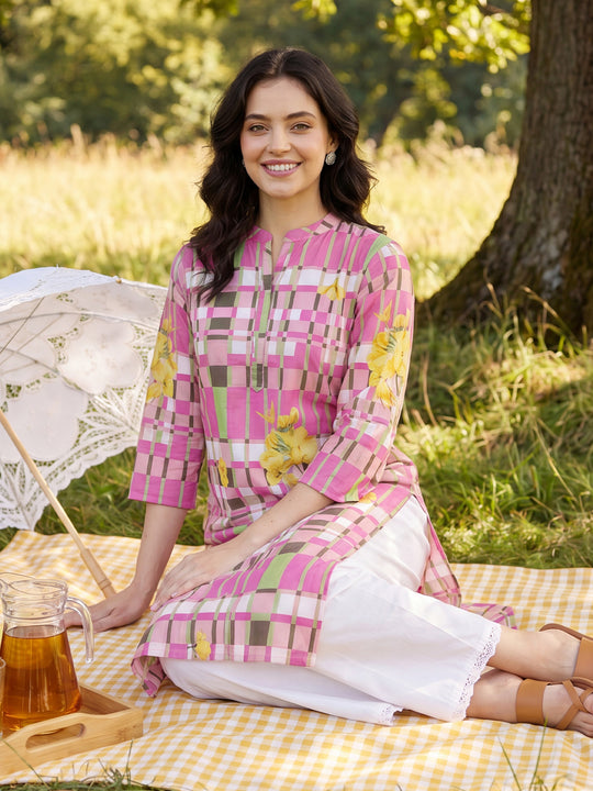 Indo Era Purple Printed A-Line Kurta Trousers Set