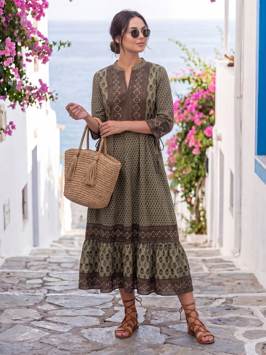 Indo Era Green Printed Anarkali Kurtas