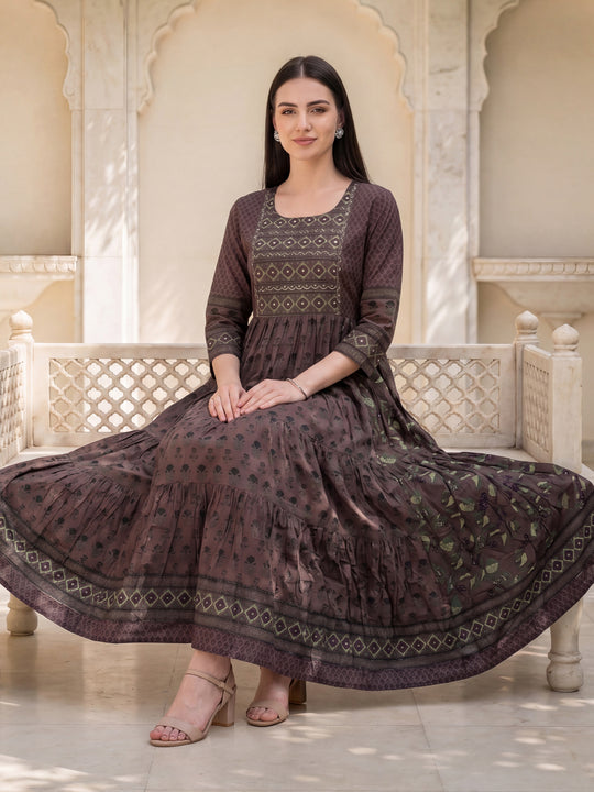 Indo Era Maroon Printed Anarkali Kurtas