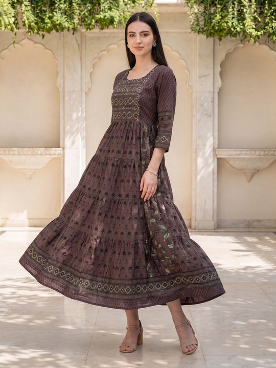 Indo Era Maroon Printed Anarkali Kurtas