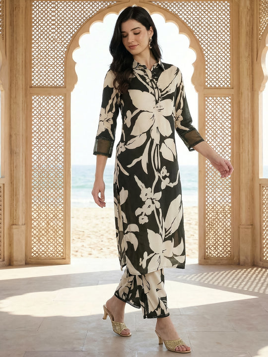 Indo Era Green Printed Straight Kurta Trousers set