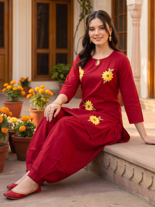 Indo Era Pink Embroidered Straight Kurta Salwar Set
