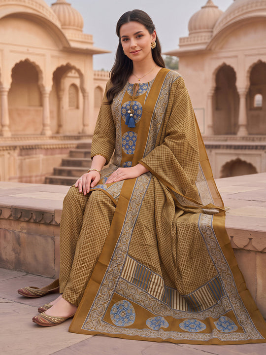 Indo Era Green Printed Straight Kurta Salwar With Dupatta Set