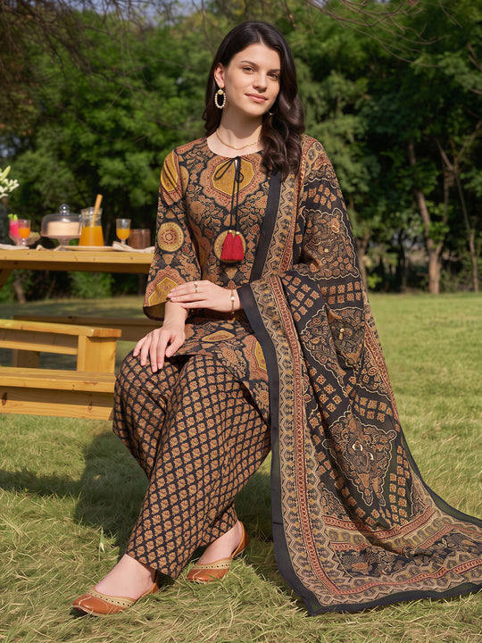 Indo Era Multi Printed Straight Kurta Salwar With Dupatta Set