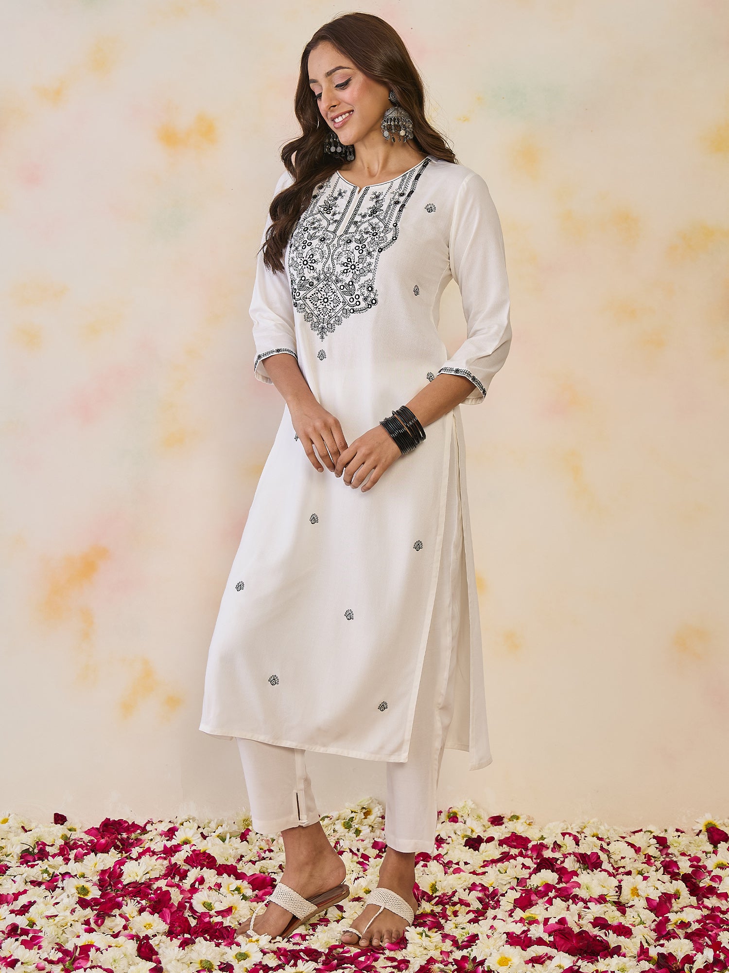 indo era, suit, kurta set for women, indo era kurta, kurta sets for ladies, summer dresses for women, 3 piece suit, cotton kurta set for women, new arrivals, women kurti plazo set, women in suit, kurta suit, floral kurta, short suit, spring summer, White kurta