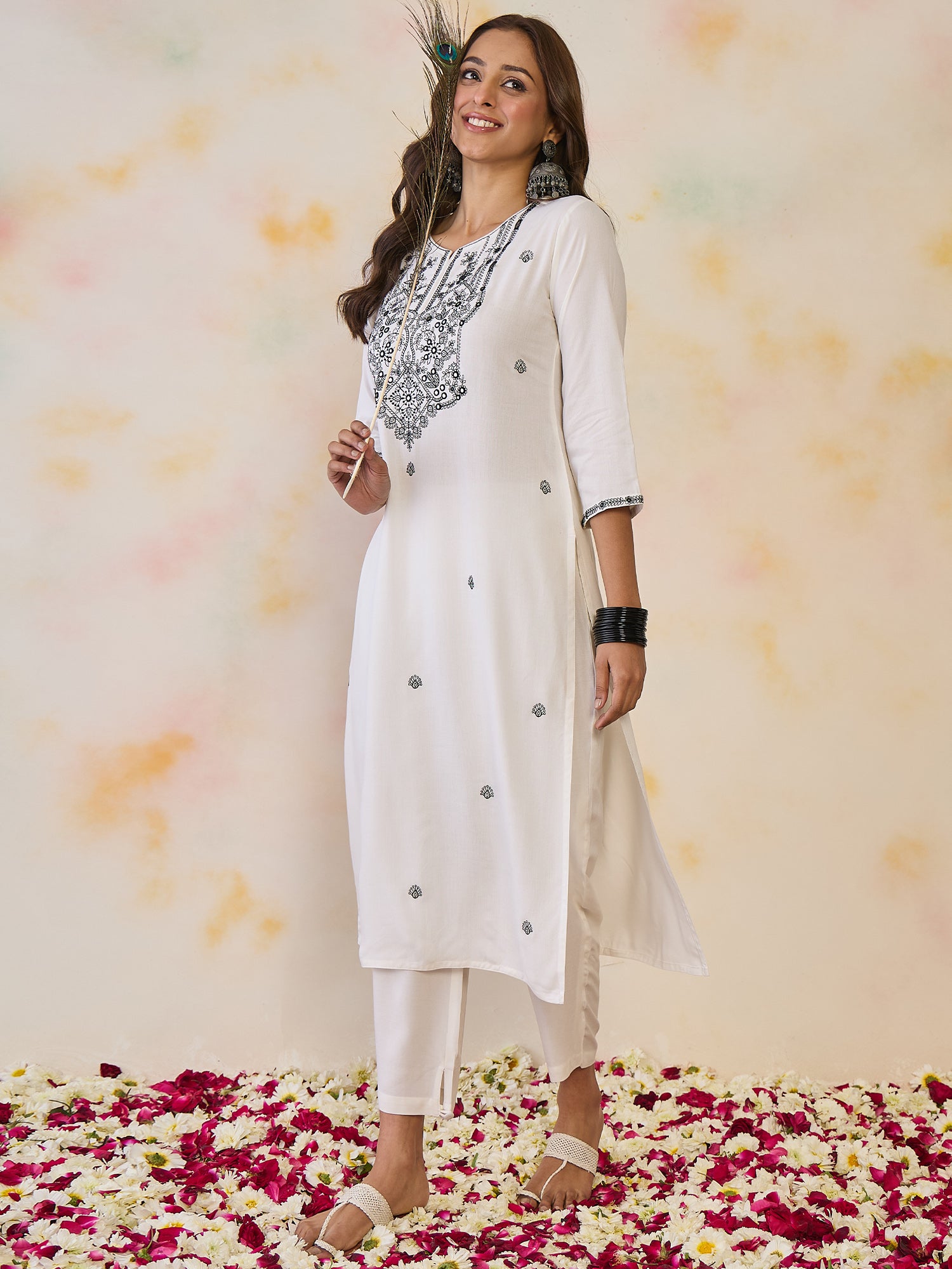 indo era, suit, kurta set for women, indo era kurta, kurta sets for ladies, summer dresses for women, 3 piece suit, cotton kurta set for women, new arrivals, women kurti plazo set, women in suit, kurta suit, floral kurta, short suit, spring summer, White kurta