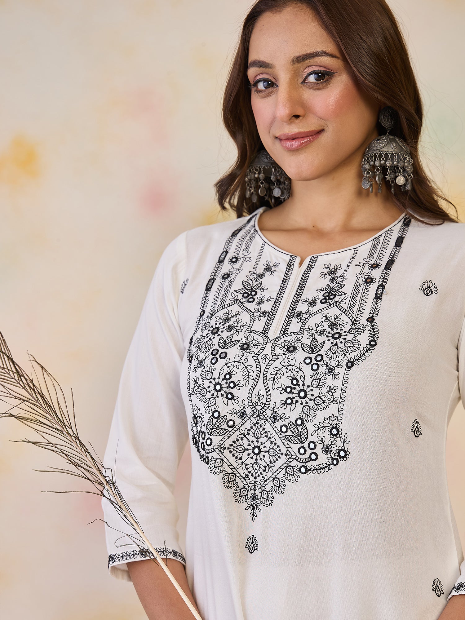 indo era, suit, kurta set for women, indo era kurta, kurta sets for ladies, summer dresses for women, 3 piece suit, cotton kurta set for women, new arrivals, women kurti plazo set, women in suit, kurta suit, floral kurta, short suit, spring summer, White kurta