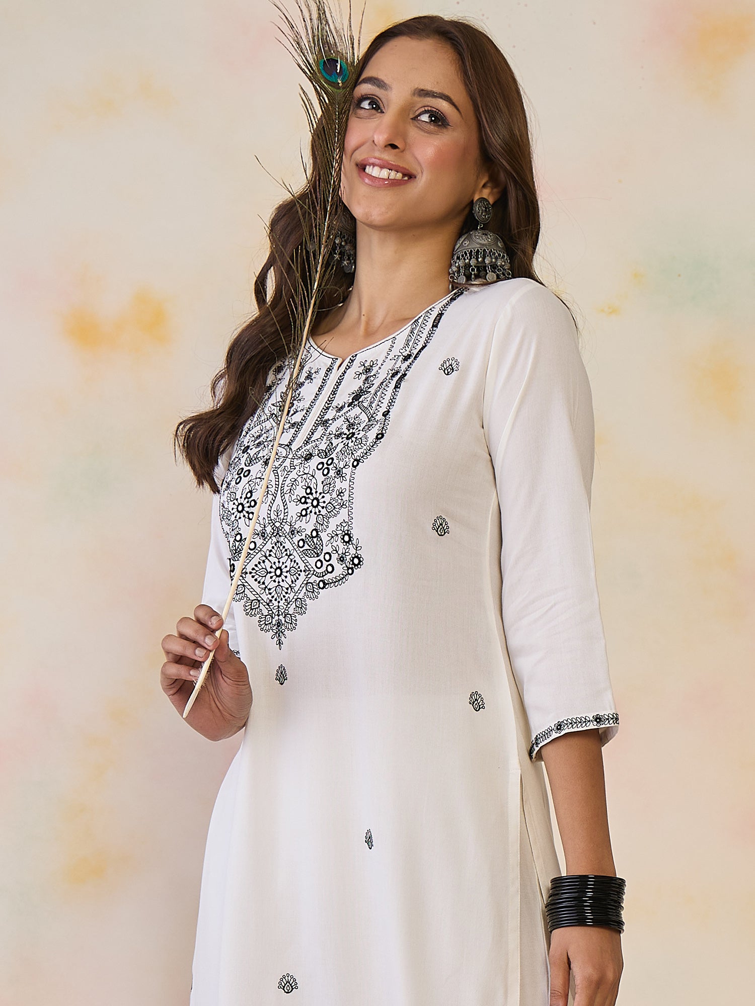 indo era, suit, kurta set for women, indo era kurta, kurta sets for ladies, summer dresses for women, 3 piece suit, cotton kurta set for women, new arrivals, women kurti plazo set, women in suit, kurta suit, floral kurta, short suit, spring summer, White kurta