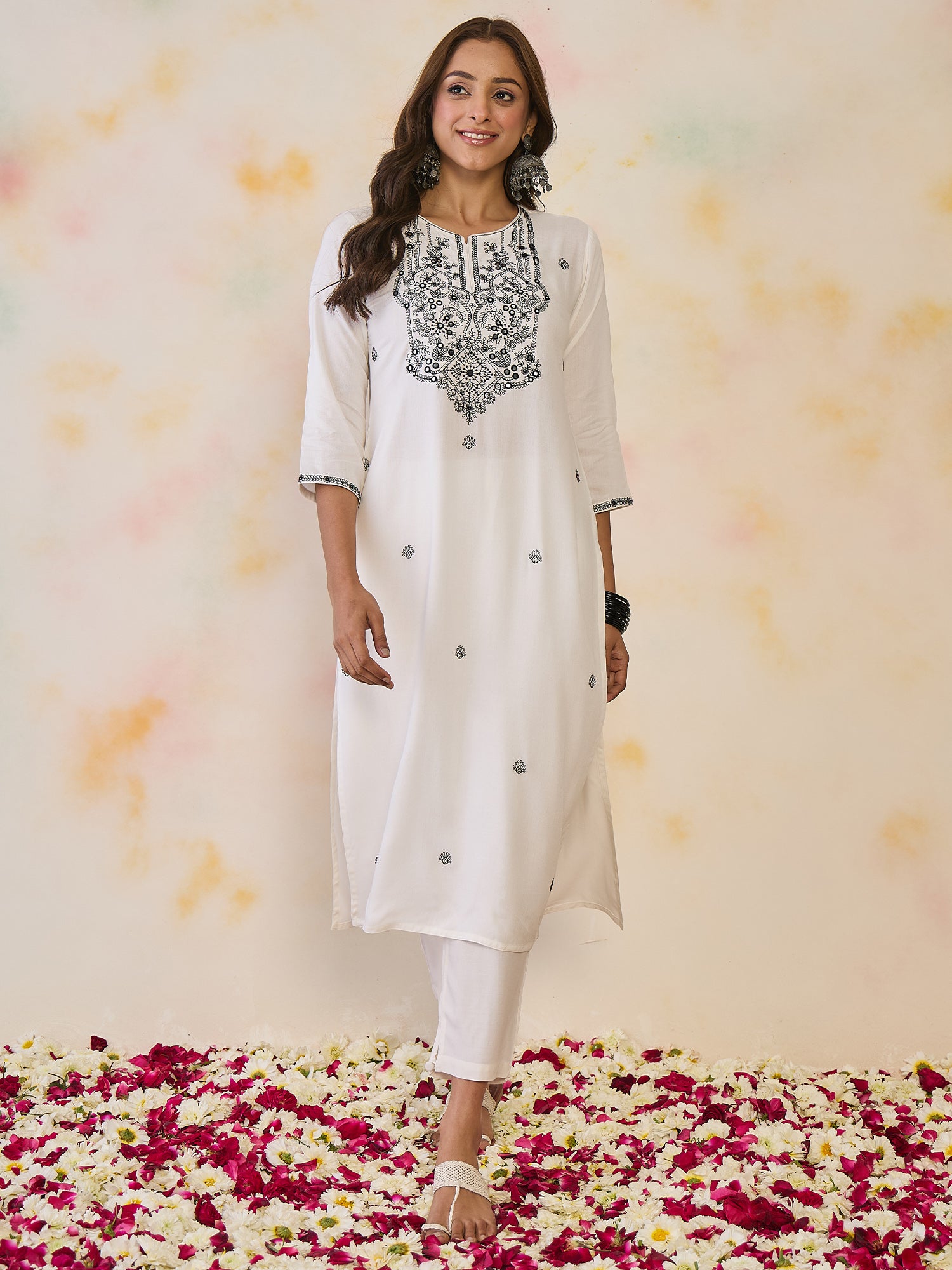 indo era, suit, kurta set for women, indo era kurta, kurta sets for ladies, summer dresses for women, 3 piece suit, cotton kurta set for women, new arrivals, women kurti plazo set, women in suit, kurta suit, floral kurta, short suit, spring summer, White kurta