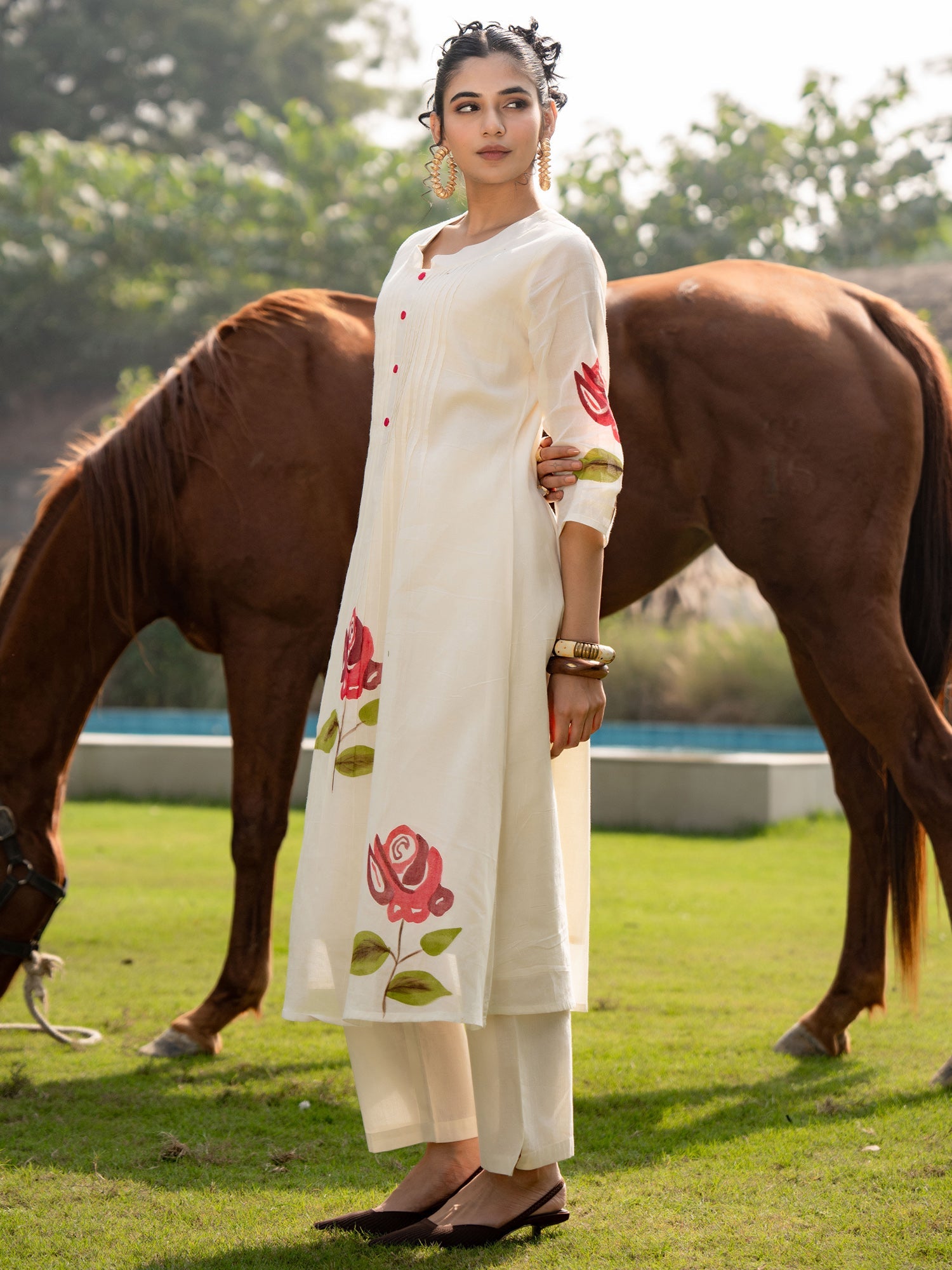 indo era, suit, kurta set for women, indo era kurta, kurta sets for ladies, summer dresses for women, 3 piece suit, cotton kurta set for women, new arrivals, women kurti plazo set, women in suit, kurta suit, floral kurta, short suit, spring summer, Off White suit