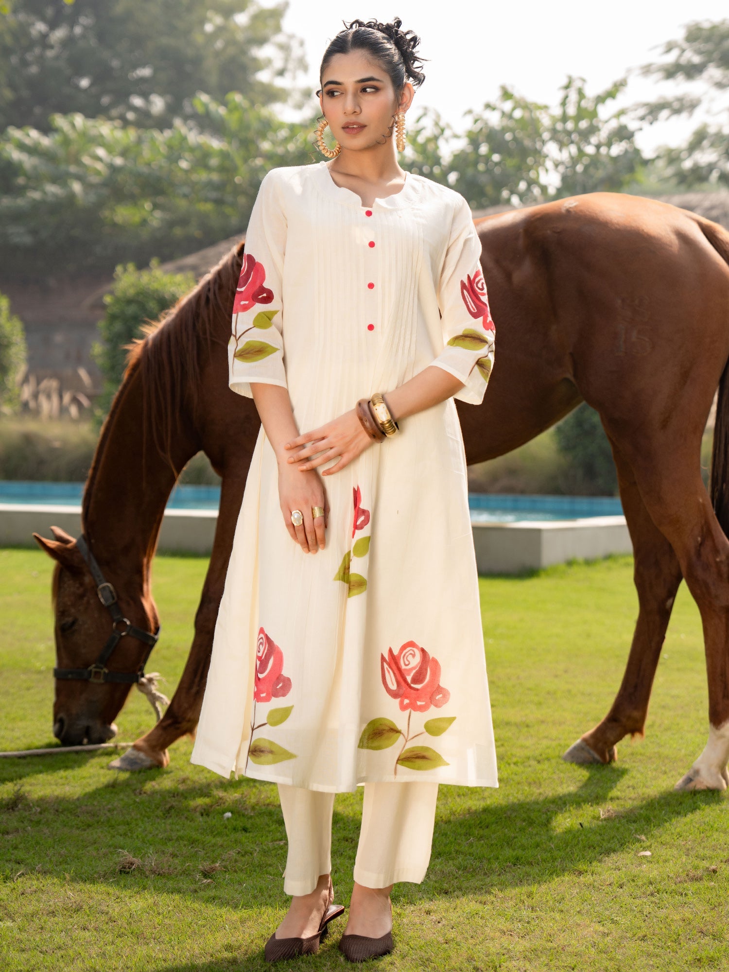 indo era, suit, kurta set for women, indo era kurta, kurta sets for ladies, summer dresses for women, 3 piece suit, cotton kurta set for women, new arrivals, women kurti plazo set, women in suit, kurta suit, floral kurta, short suit, spring summer, Off White suit