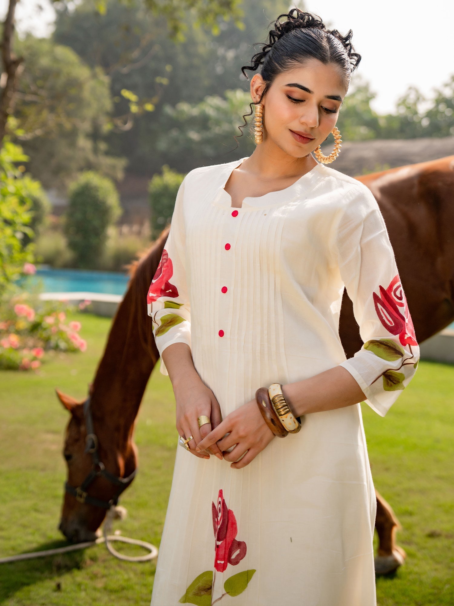 indo era, suit, kurta set for women, indo era kurta, kurta sets for ladies, summer dresses for women, 3 piece suit, cotton kurta set for women, new arrivals, women kurti plazo set, women in suit, kurta suit, floral kurta, short suit, spring summer, Off White suit