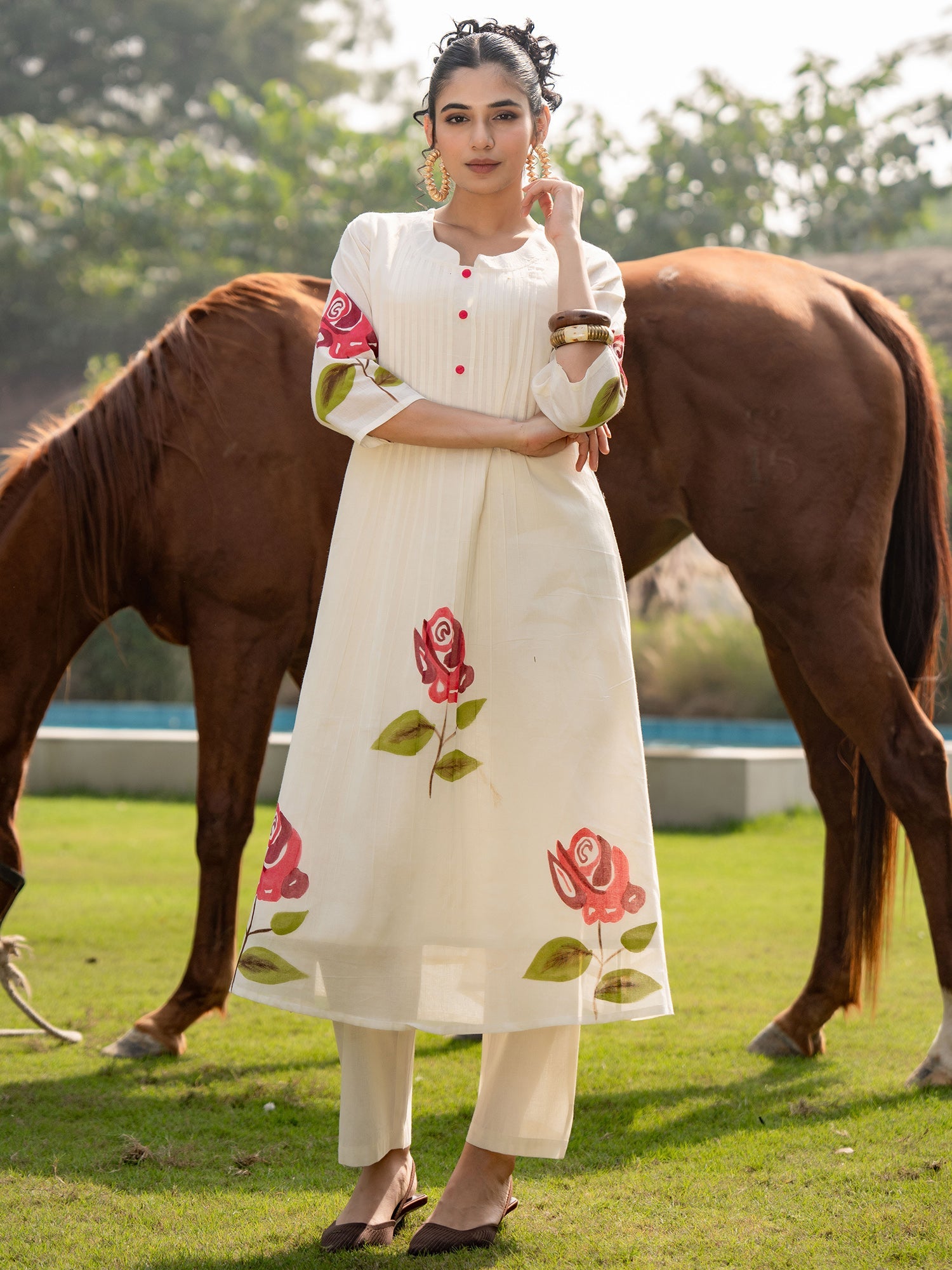 indo era, suit, kurta set for women, indo era kurta, kurta sets for ladies, summer dresses for women, 3 piece suit, cotton kurta set for women, new arrivals, women kurti plazo set, women in suit, kurta suit, floral kurta, short suit, spring summer, Off White suit