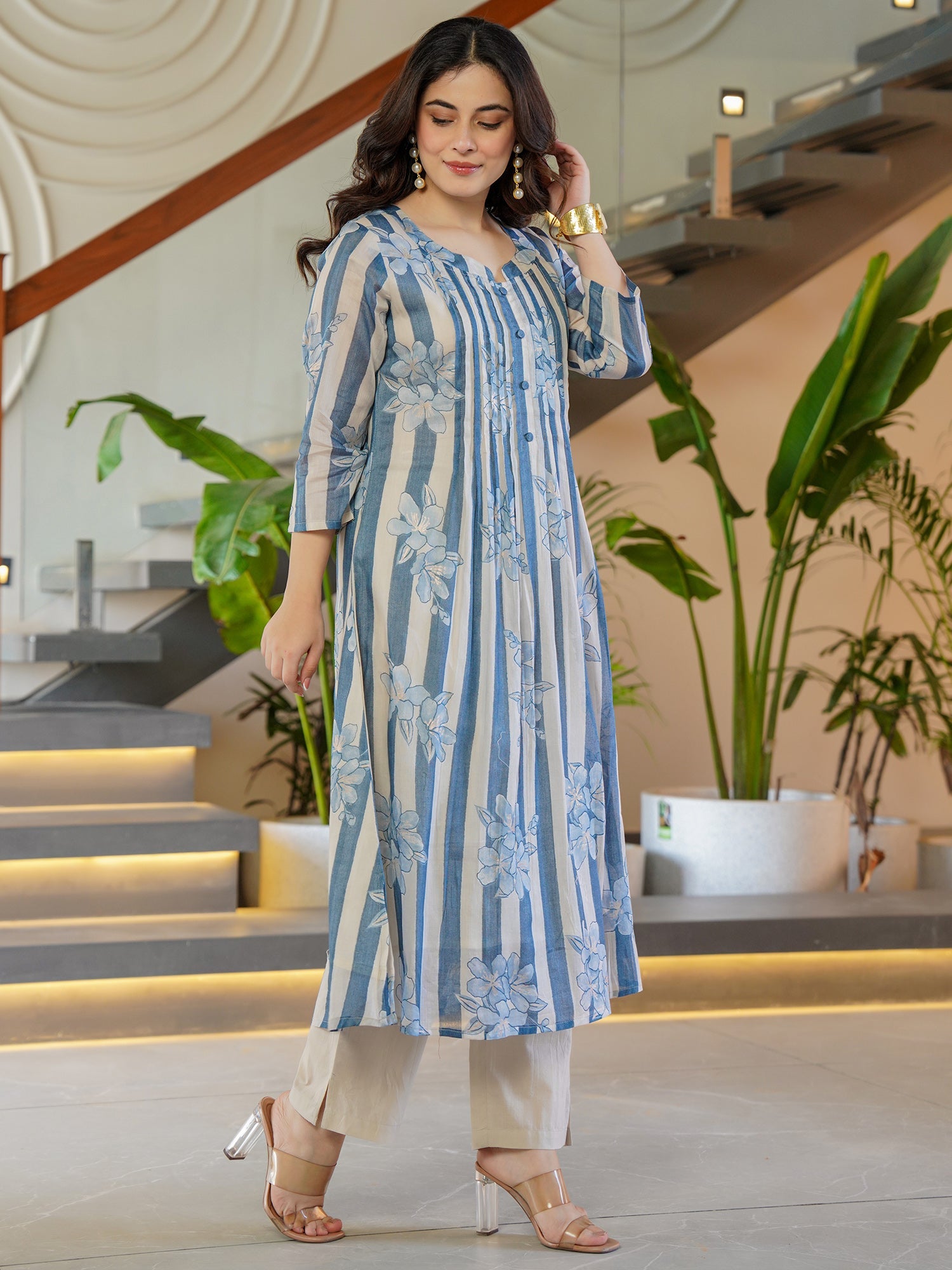indo era, suit, kurta set for women, indo era kurta, kurta sets for ladies, summer dresses for women, 3 piece suit, cotton kurta set for women, new arrivals, women kurti plazo set, women in suit, kurta suit, floral kurta, short suit, spring summer, Blue suit