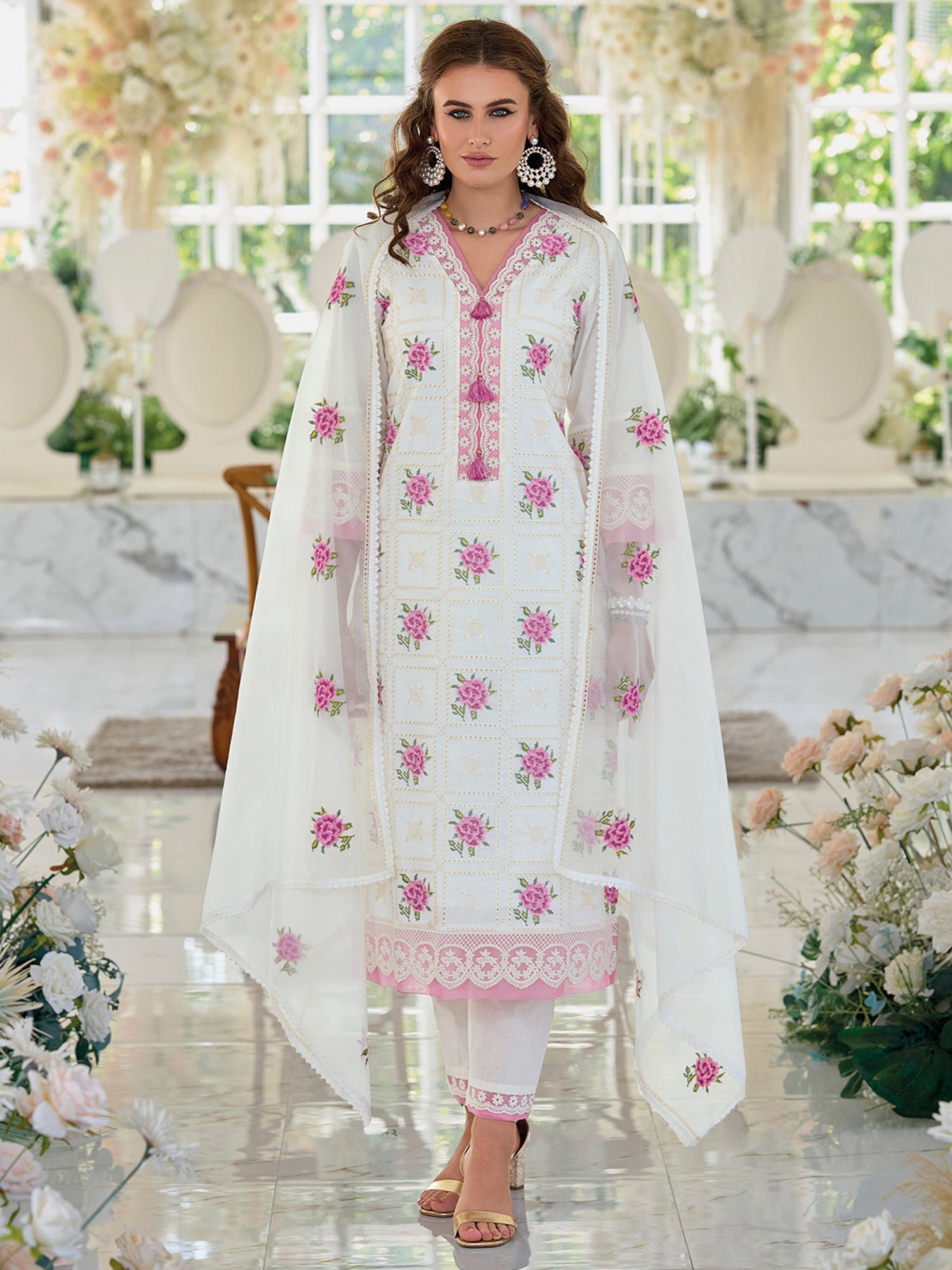 indo era, suit, kurta set for women, indo era kurta, kurta sets for ladies, summer dresses for women, 3 piece suit, cotton kurta set for women, new arrivals, women kurti plazo set, women in suit, kurta suit, floral kurta, short suit, spring summer, Off White suit