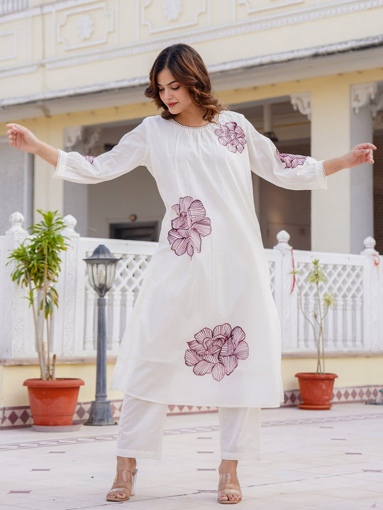 Indo Era Off White Printed A-Line Kurta Set