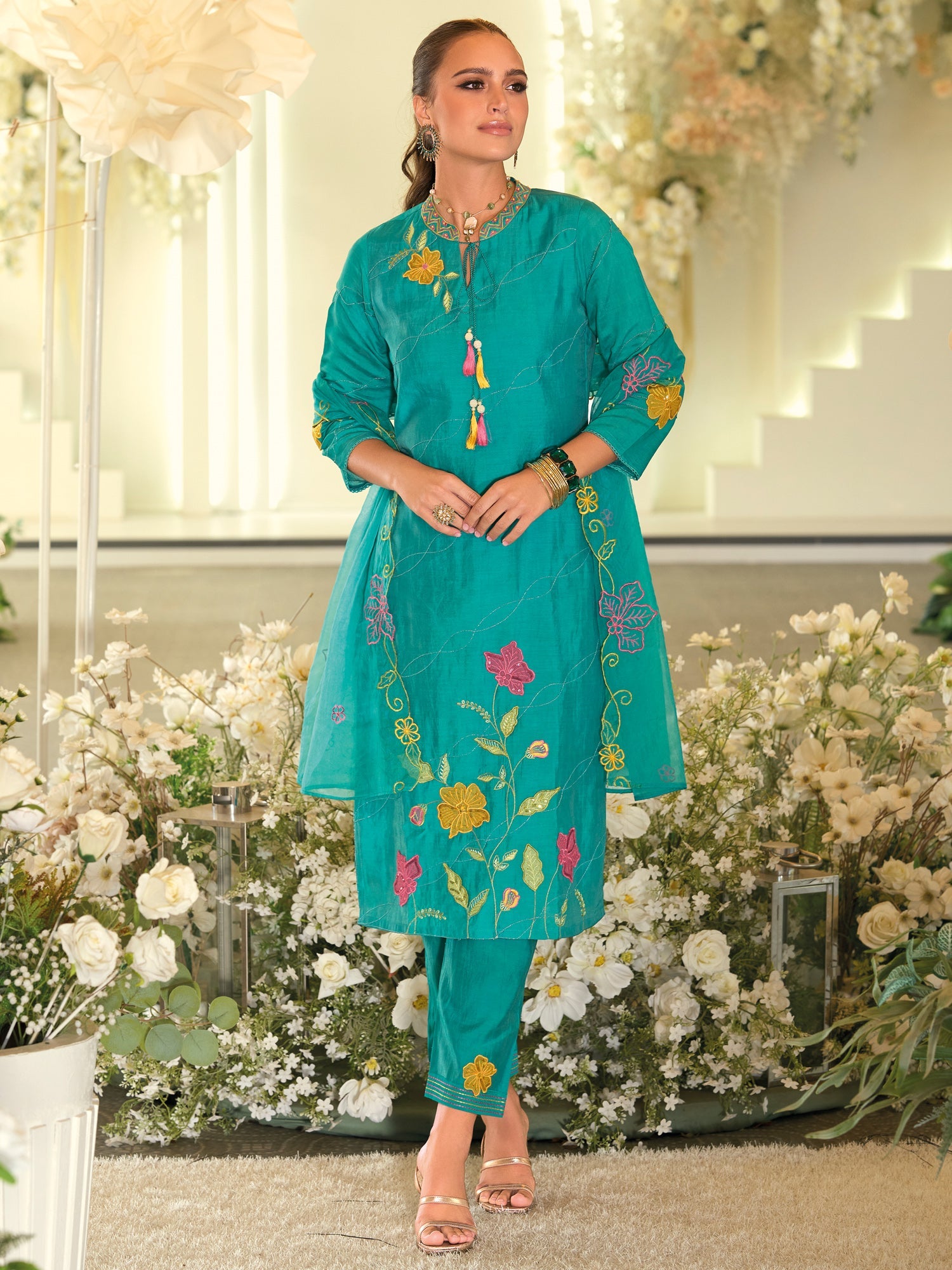 indo era, suit, kurta set for women, indo era kurta, kurta sets for ladies, summer dresses for women, 3 piece suit, cotton kurta set for women, new arrivals, women kurti plazo set, women in suit, kurta suit, floral kurta, short suit, spring summer, Blue suit
