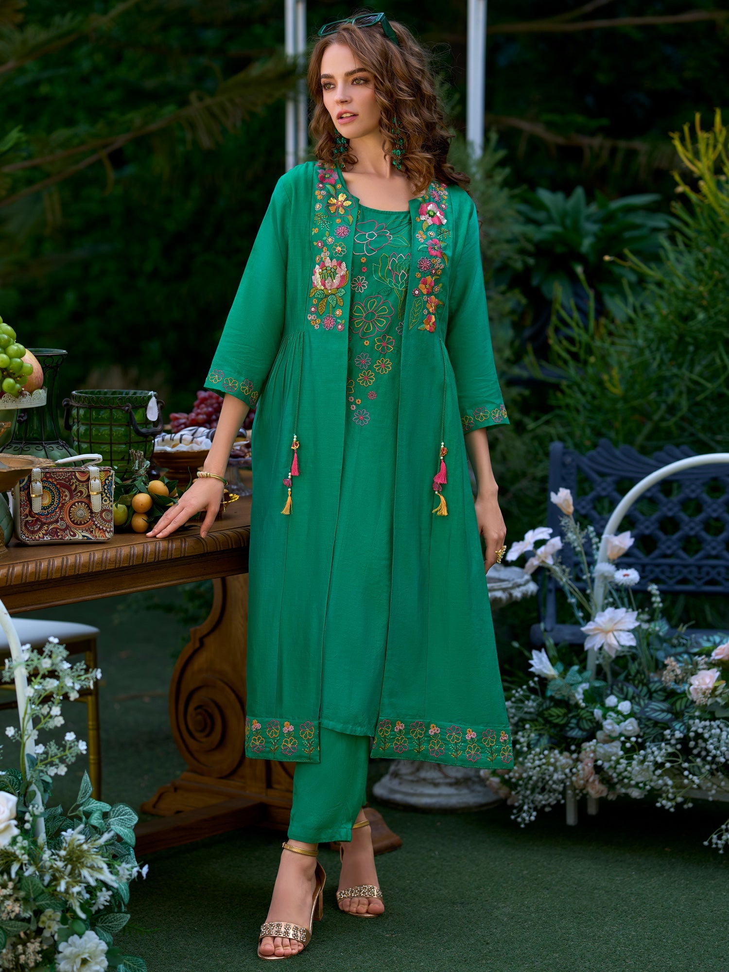 indo era, suit, kurta set for women, indo era kurta, kurta sets for ladies, summer dresses for women, 3 piece suit, cotton kurta set for women, new arrivals, women kurti plazo set, women in suit, kurta suit, floral kurta, short suit, spring summer, Sea Green suit