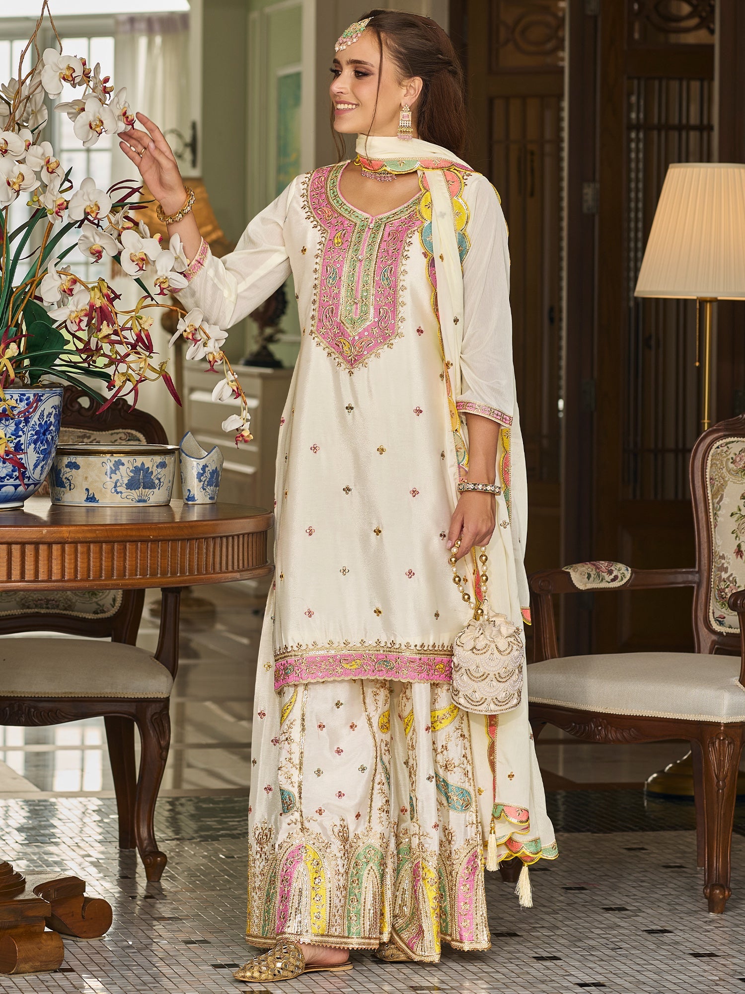 indo era, suit, kurta set for women, indo era kurta, kurta sets for ladies, summer dresses for women, 3 piece suit, cotton kurta set for women, new arrivals, women kurti plazo set, women in suit, kurta suit, floral kurta, short suit, spring summer, White suit