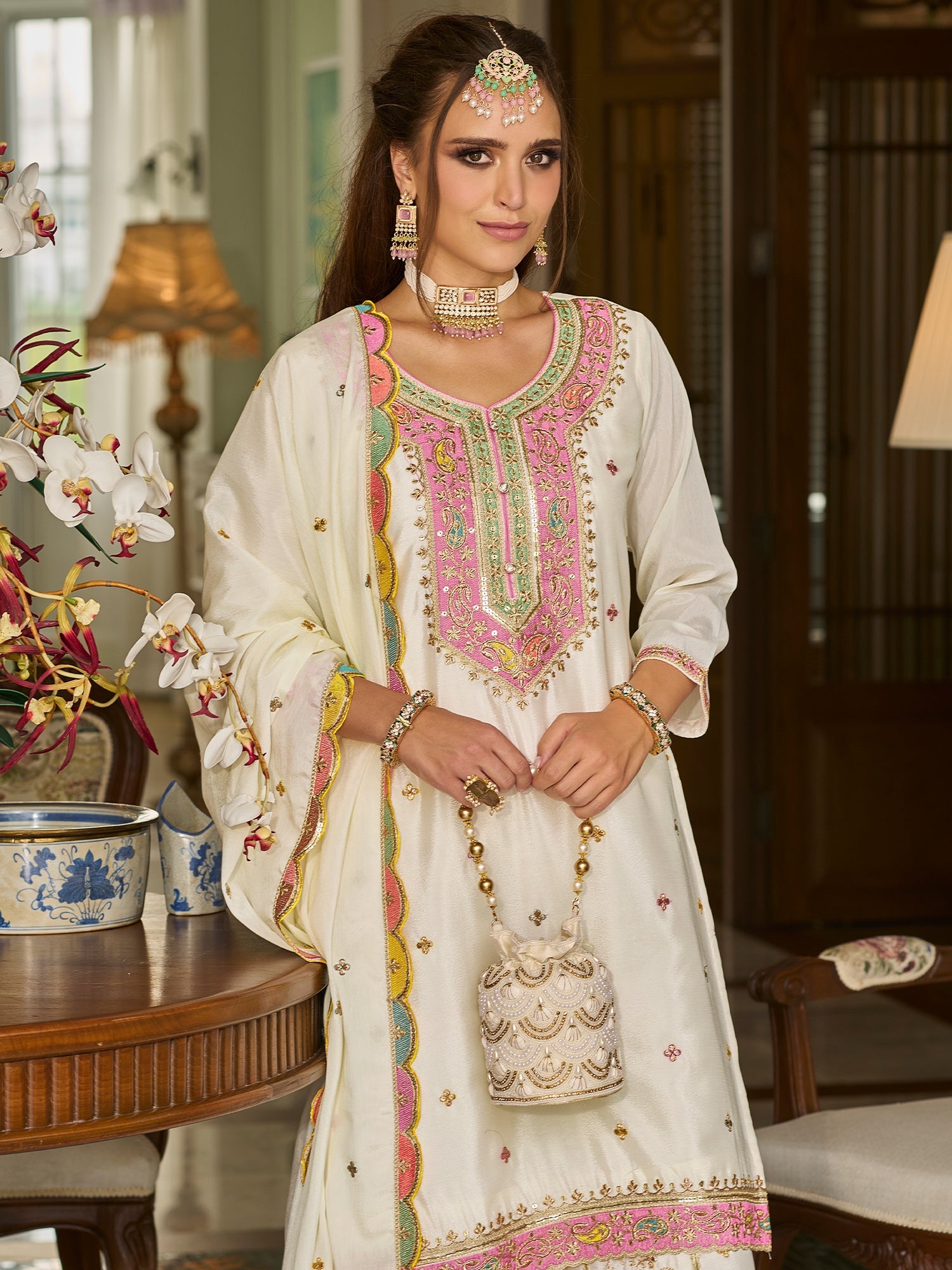 indo era, suit, kurta set for women, indo era kurta, kurta sets for ladies, summer dresses for women, 3 piece suit, cotton kurta set for women, new arrivals, women kurti plazo set, women in suit, kurta suit, floral kurta, short suit, spring summer, White suit