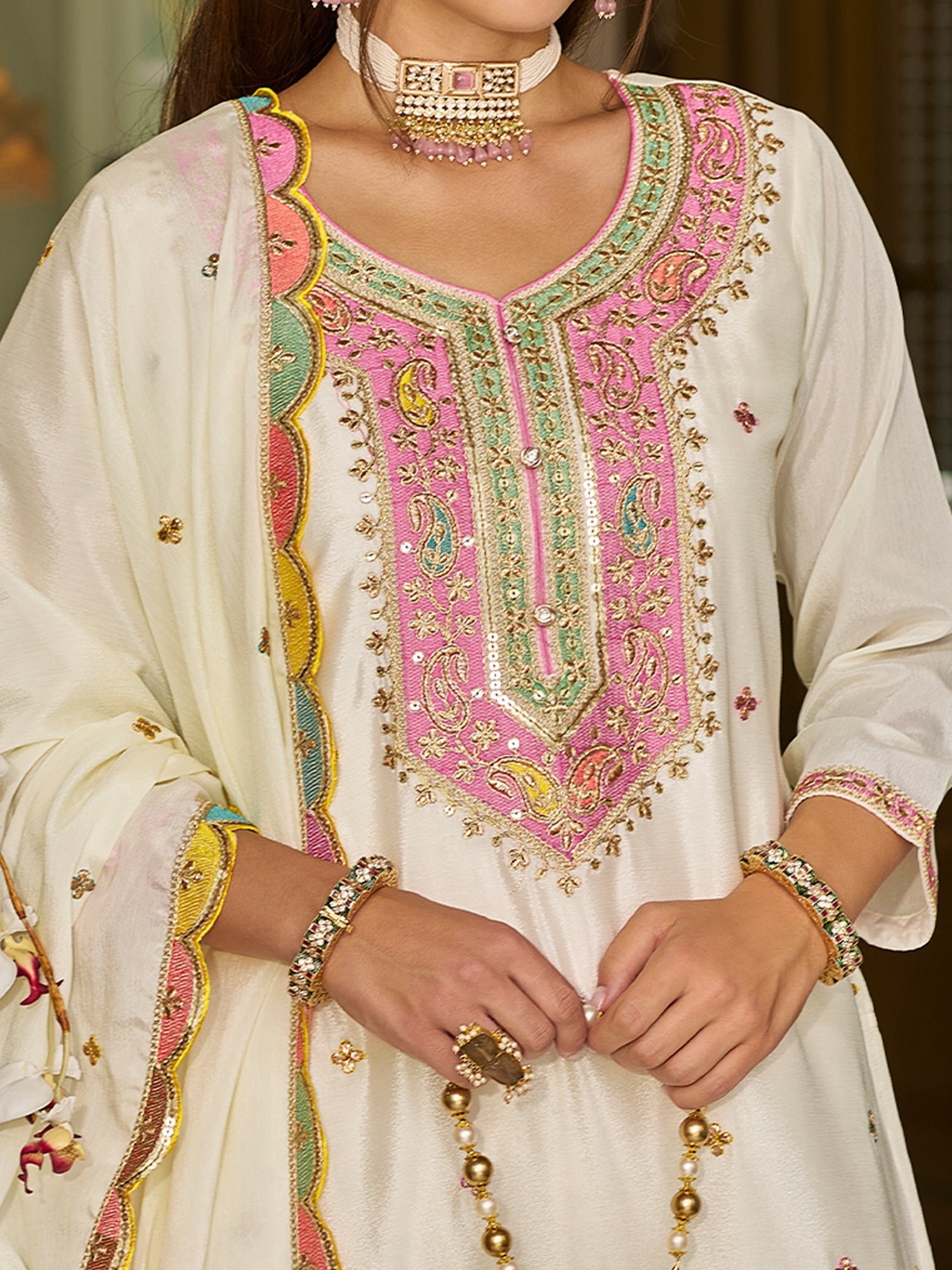 indo era, suit, kurta set for women, indo era kurta, kurta sets for ladies, summer dresses for women, 3 piece suit, cotton kurta set for women, new arrivals, women kurti plazo set, women in suit, kurta suit, floral kurta, short suit, spring summer, White suit