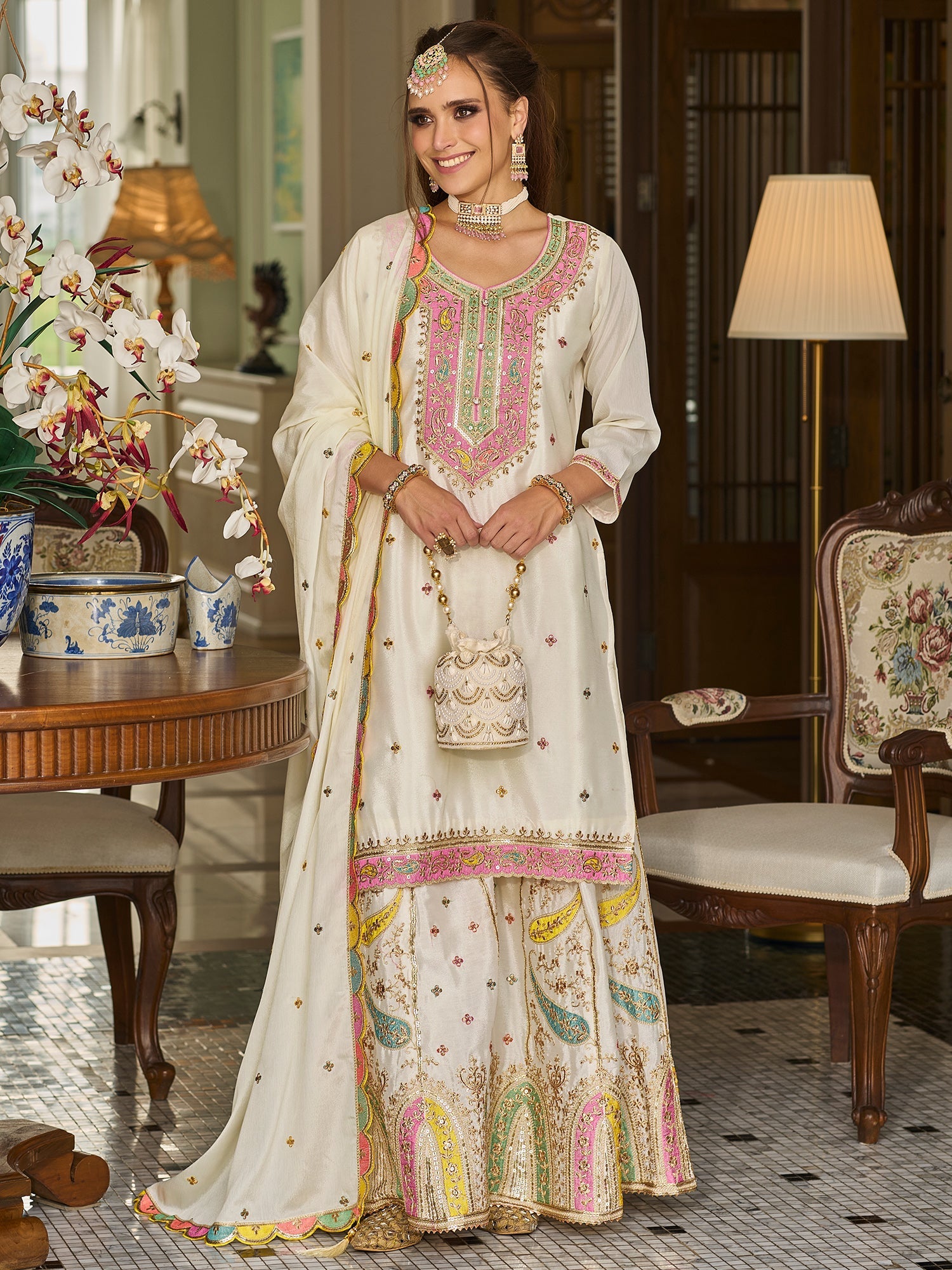 indo era, suit, kurta set for women, indo era kurta, kurta sets for ladies, summer dresses for women, 3 piece suit, cotton kurta set for women, new arrivals, women kurti plazo set, women in suit, kurta suit, floral kurta, short suit, spring summer, White suit