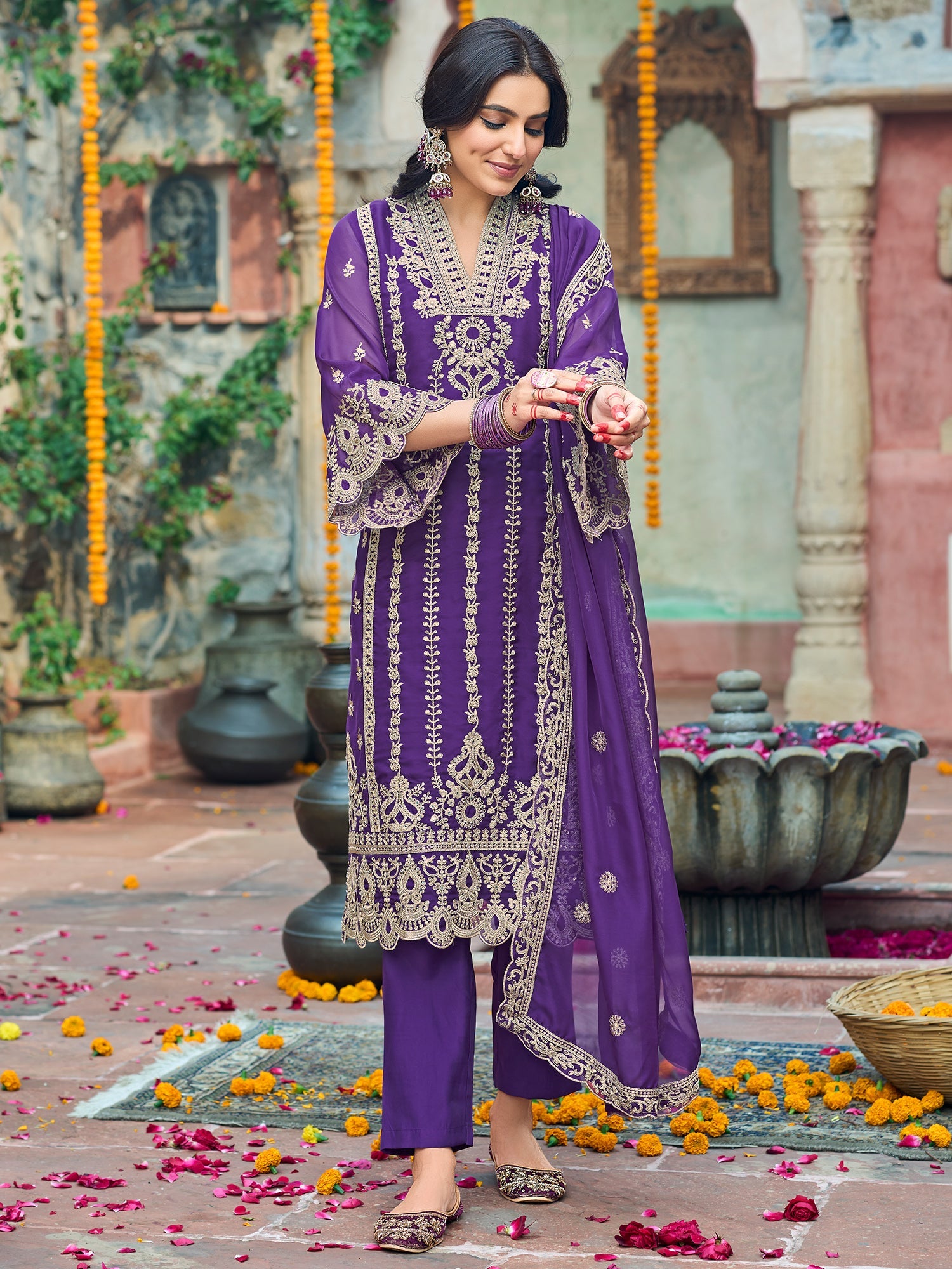 indo era, suit, kurta set for women, indo era kurta, kurta sets for ladies, summer dresses for women, 3 piece suit, cotton kurta set for women, new arrivals, women kurti plazo set, women in suit, kurta suit, floral kurta, short suit, spring summer, Purple suit
